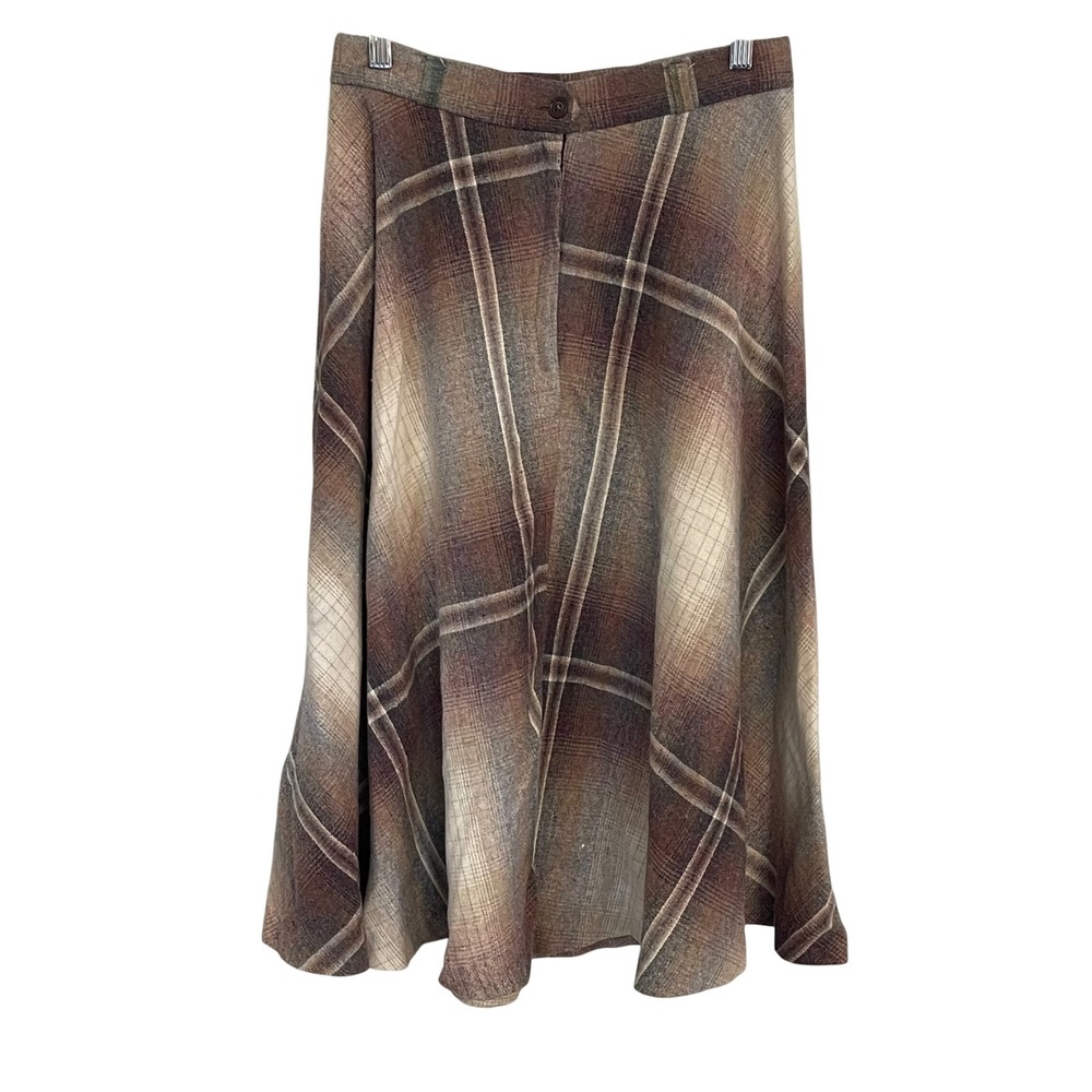 Elegant Brown Plaid Midi Skirt
